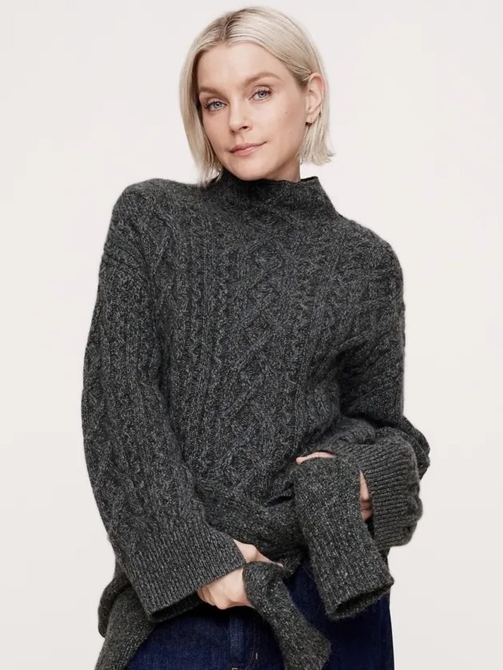 BANANA REPUBLIC Cashmere Cable-Knit Cropped Sweater With Vented Back, S